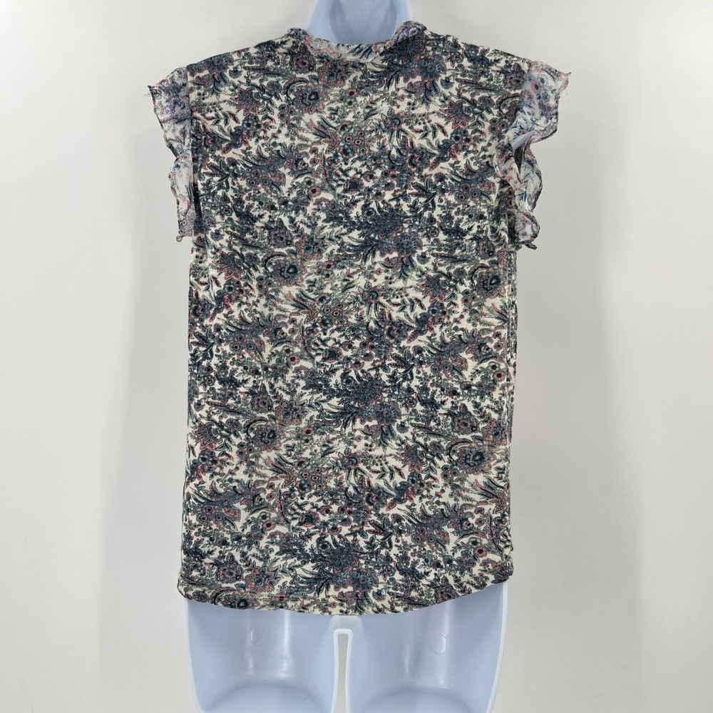 Lucky Brand Boho Peasant Top M Blue Pink Floral Paisley Ruffle Sleeve Blouse - Picture 2 of 8